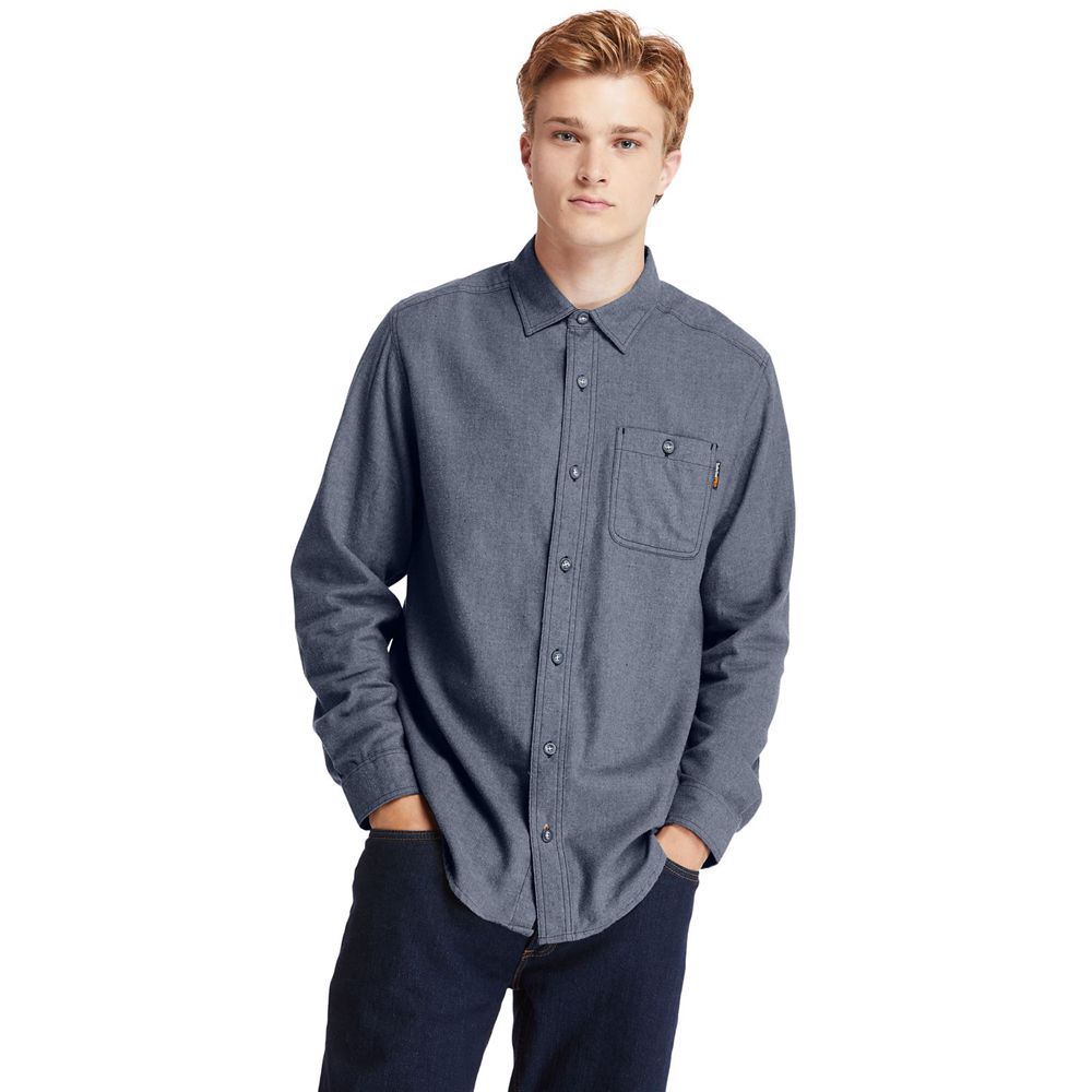 Timberland Mens Shirts PRO® Woodfort Midweight Flannel Work - Navy - India UB5439126